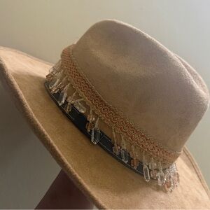 Beige Embellished beaded hat band adjustable